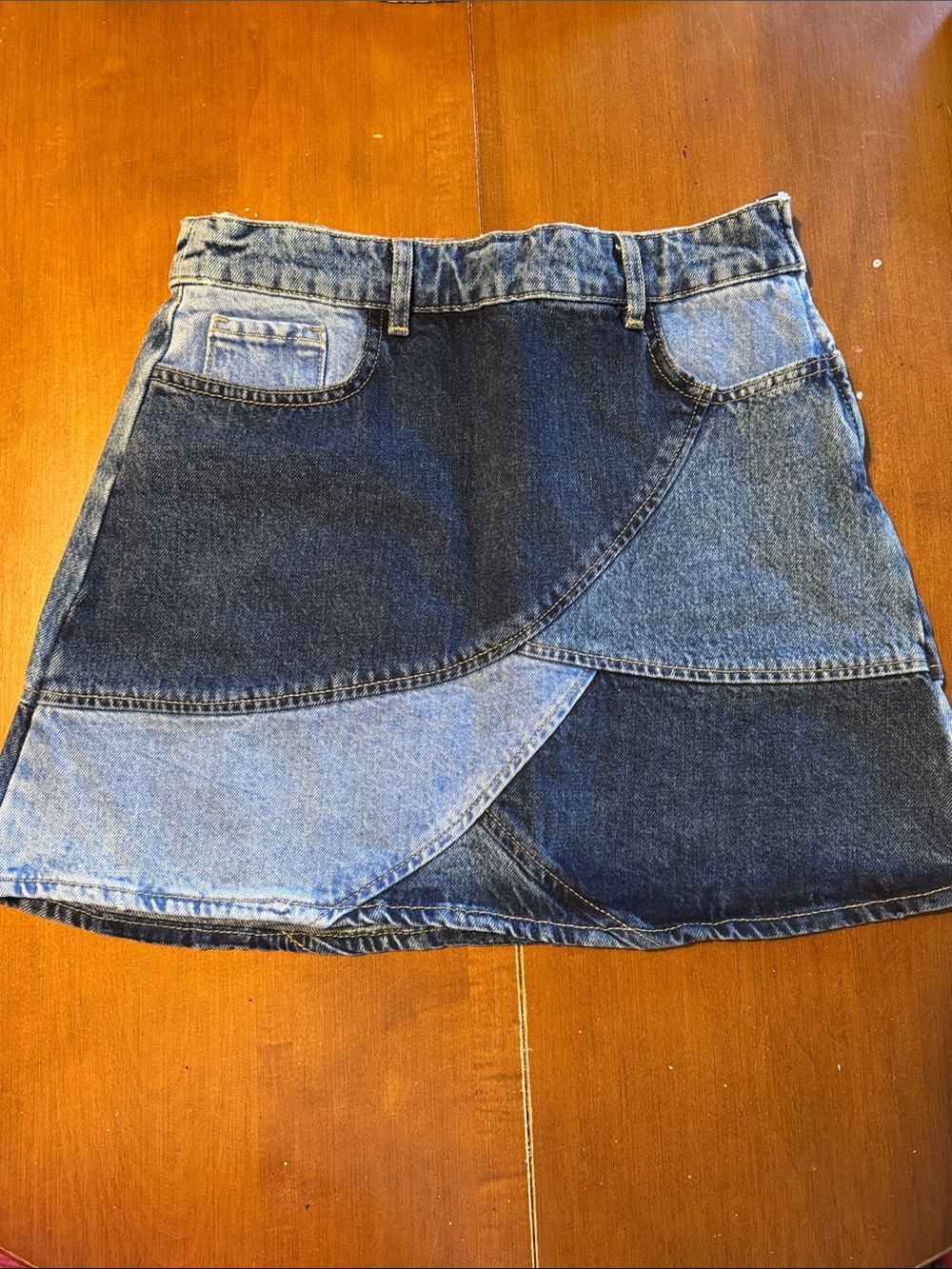 Zara Two-Tone Blue Patchwork Denim Mini Skirt